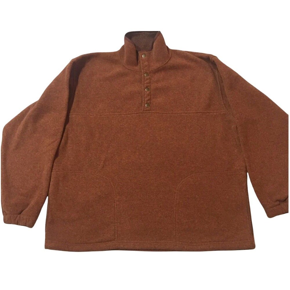 Orvis Fleece Pullover Sweatshirt Top Men's Size Large L 1/4 Snap Buttons Brown